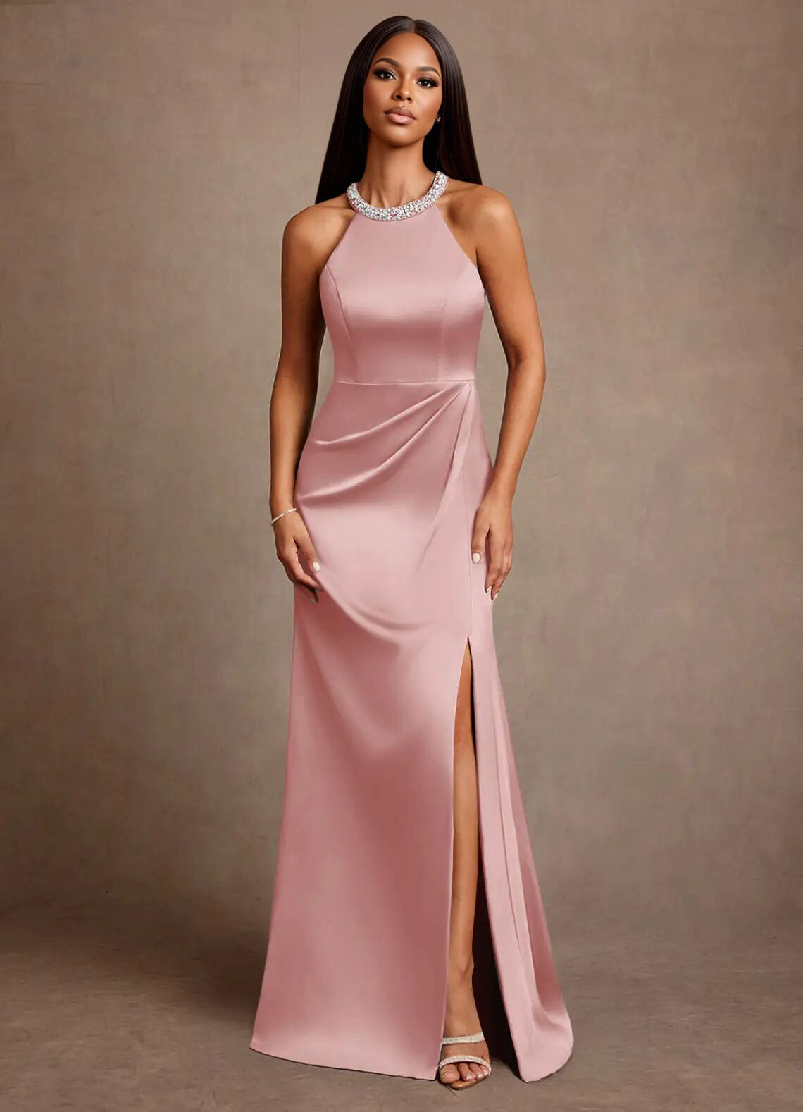 Augday Lawrence A-Line Pleated Stretch Satin Dress