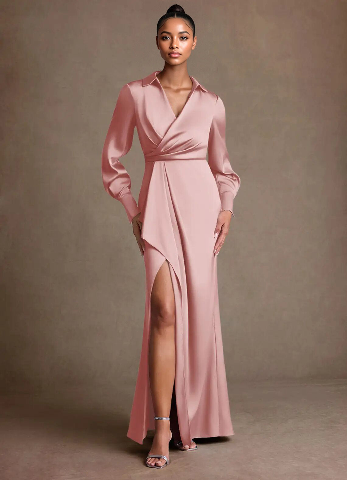 Augday Jacinta Sheath Pleated Stretch Satin Dress