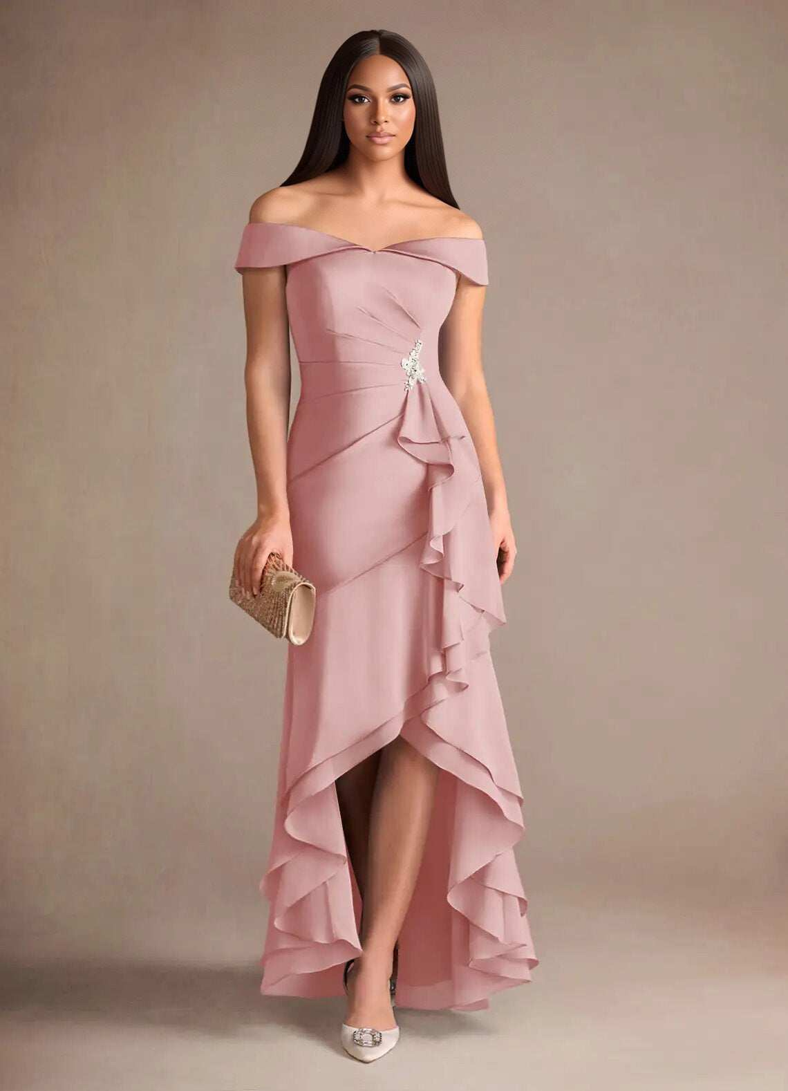 Augday Billings Mermaid Off the Shoulder Stretch Satin Dress