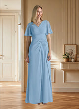 Augday Morning Glory A-Line V-Neck Ruched Chiffon Dress