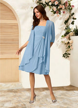 Augday Olivia A-Line Square Neckline Pleated Chiffon Dress