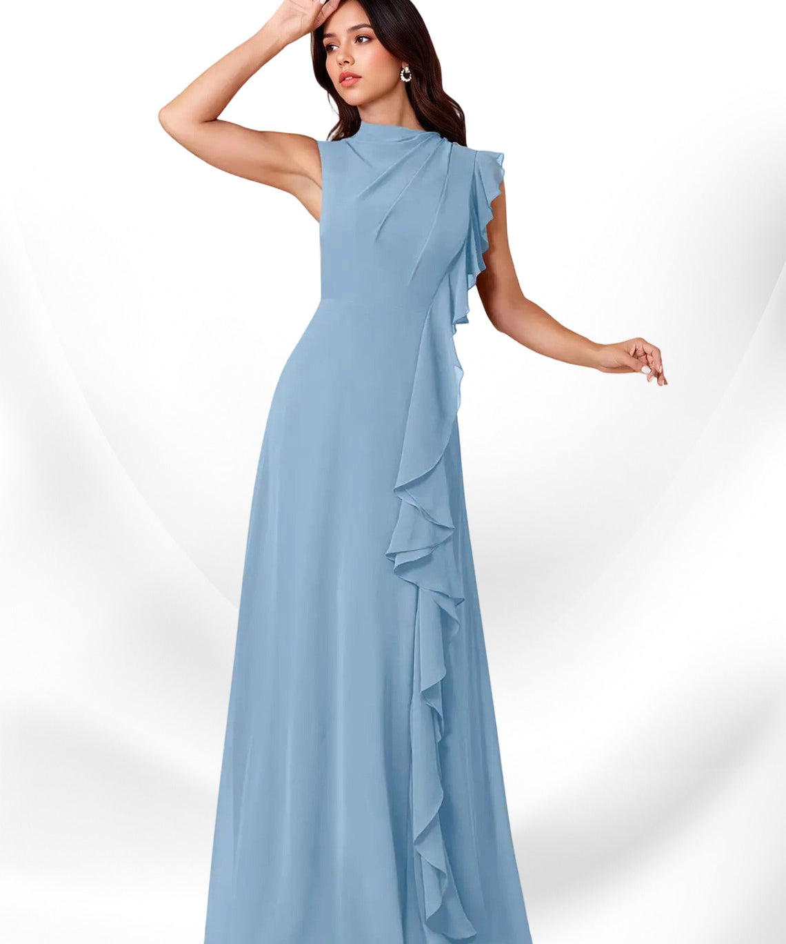 Augday Narine A-Line High Neckline Pleated Chiffon Dress