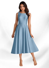 Augday Fulton A-Line Pleated Stretch Satin Dress
