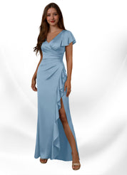 Augday Roya Mermaid V-Neck Pleated Stretch Satin