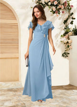 Augday Snapdragon A-Line V-Neck Ruched Chiffon Dress