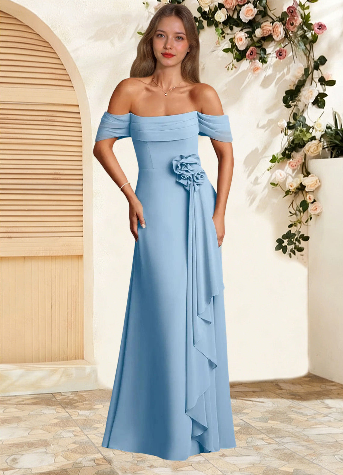 Augday Amherst A-Line Off the Shoulder Chiffon Dress