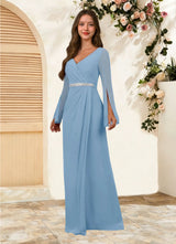 Augday Belinda A-Line V-Neck Pleated Chiffon Dress