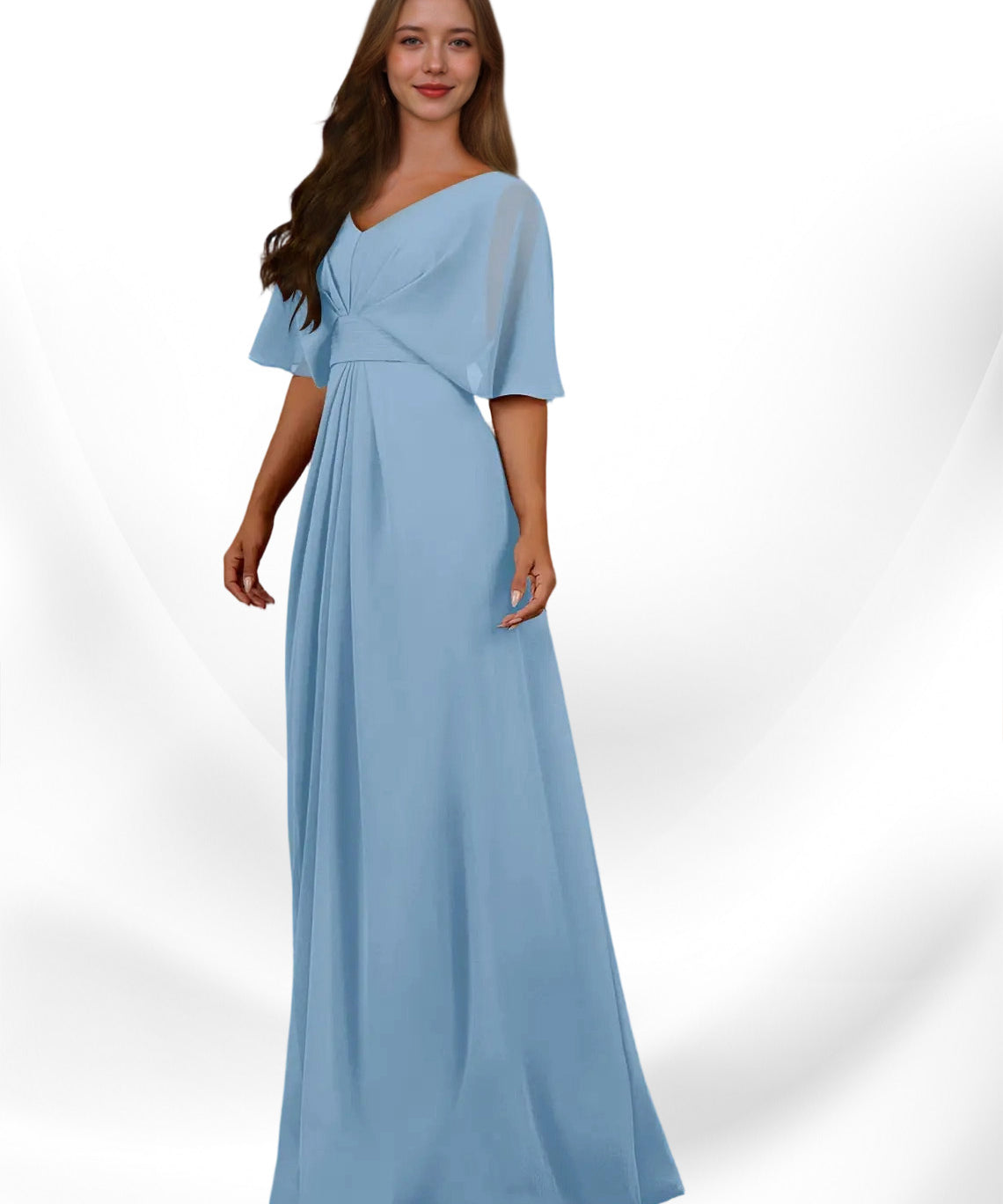 Augday Oksana A-Line V-Neck Pleated Chiffon Dress