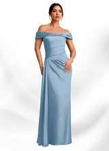 Augday Beah Sheath Off the Shoulder Stretch Satin Dress
