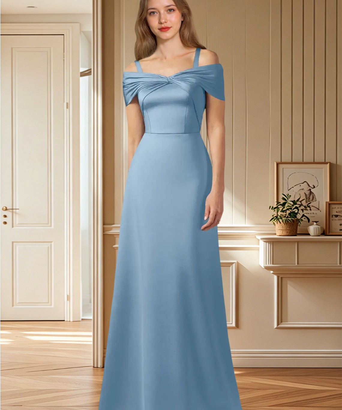 Augday Amelia A-Line Off the Shoulder Stretch Satin Dress