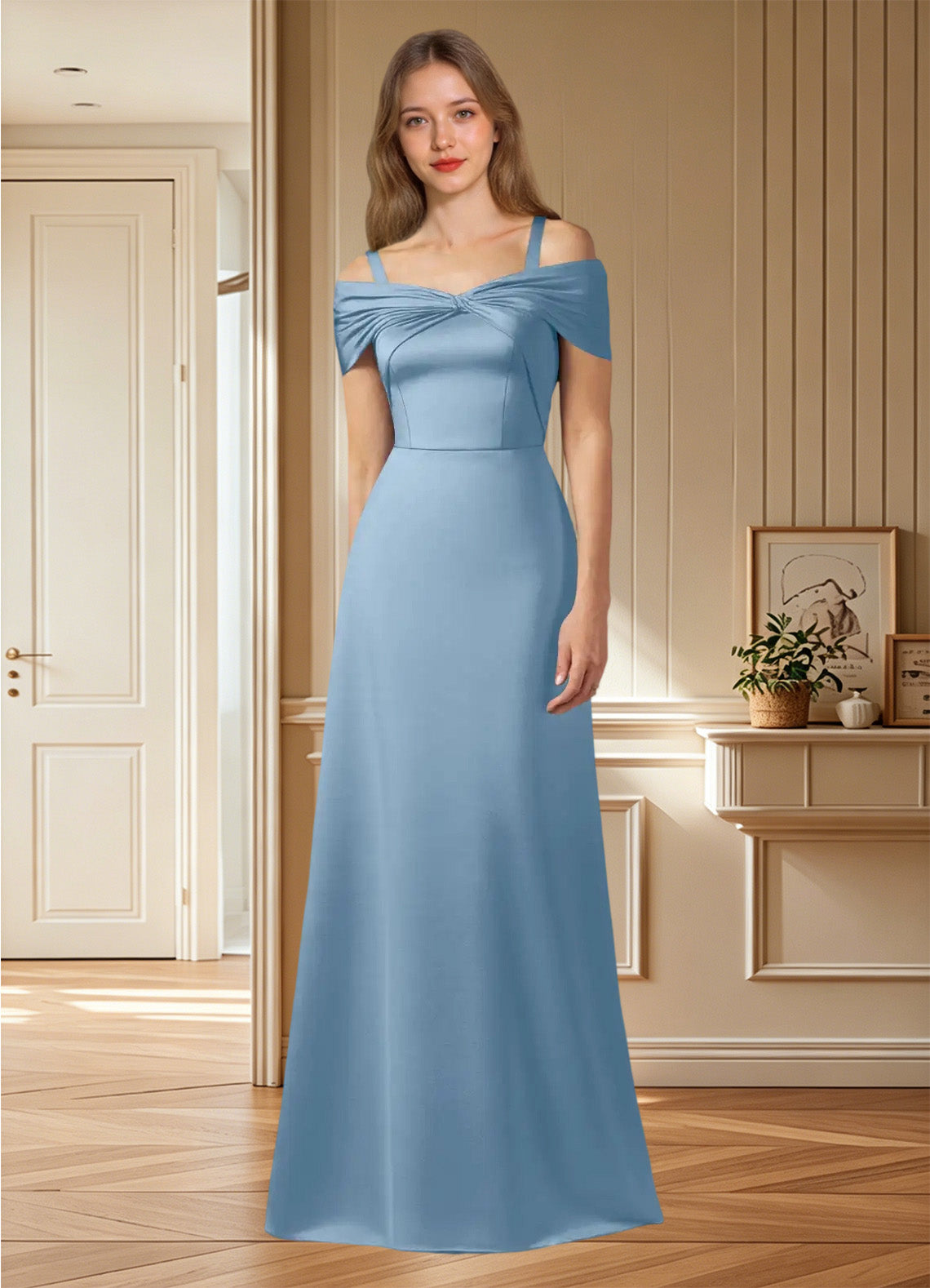Augday Amelia A-Line Off the Shoulder Stretch Satin Dress