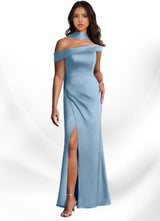 Augday Kamala Sheath One Shoulder Stretch Satin Dress