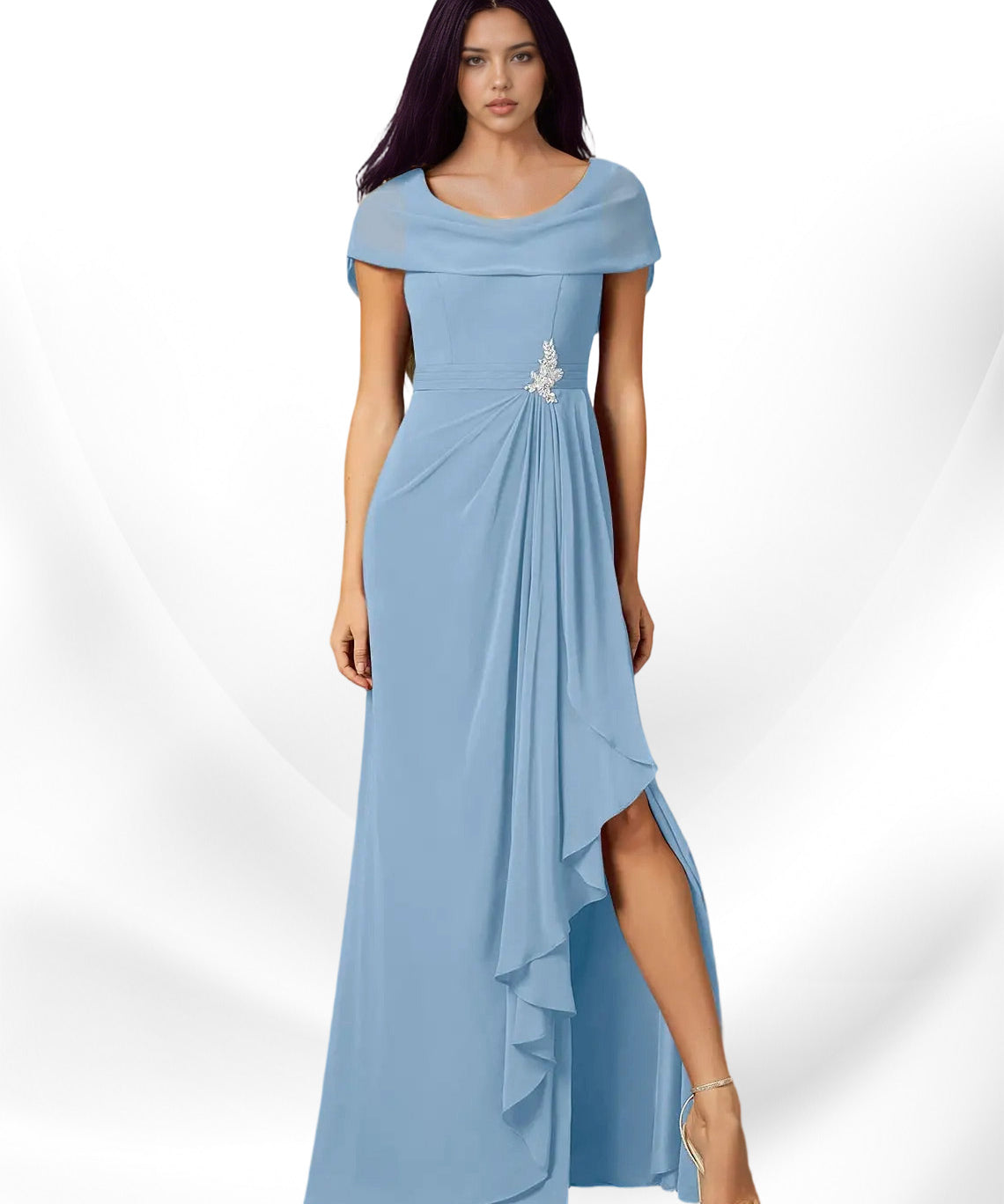 Augday Mary A-Line Side Slit Chiffon Dress