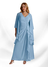 Augday Manuella A-Line V-Neck Pleated Chiffon Dress