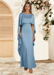 Augday Eli Sheath Boatneck Stretch Satin Dress