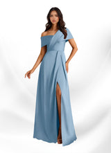 Augday Milton A-Line Pleated Stretch Satin Dress