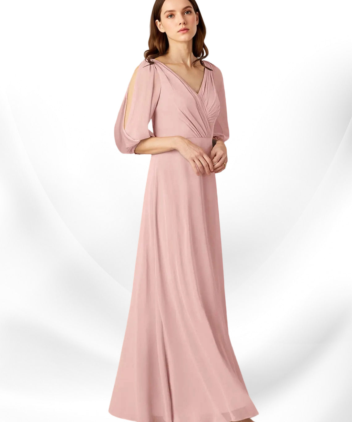Augday Bronwyn A-Line V-Neck Ruched Chiffon Dress