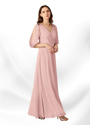 Augday Bronwyn A-Line V-Neck Ruched Chiffon Dress