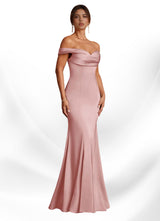 Augday Boone Mermaid Off the Shoulder Stretch Satin Dress