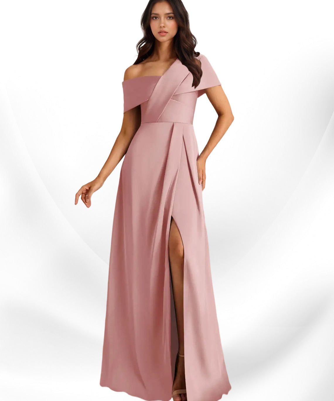 Augday Milton A-Line Pleated Stretch Satin Dress
