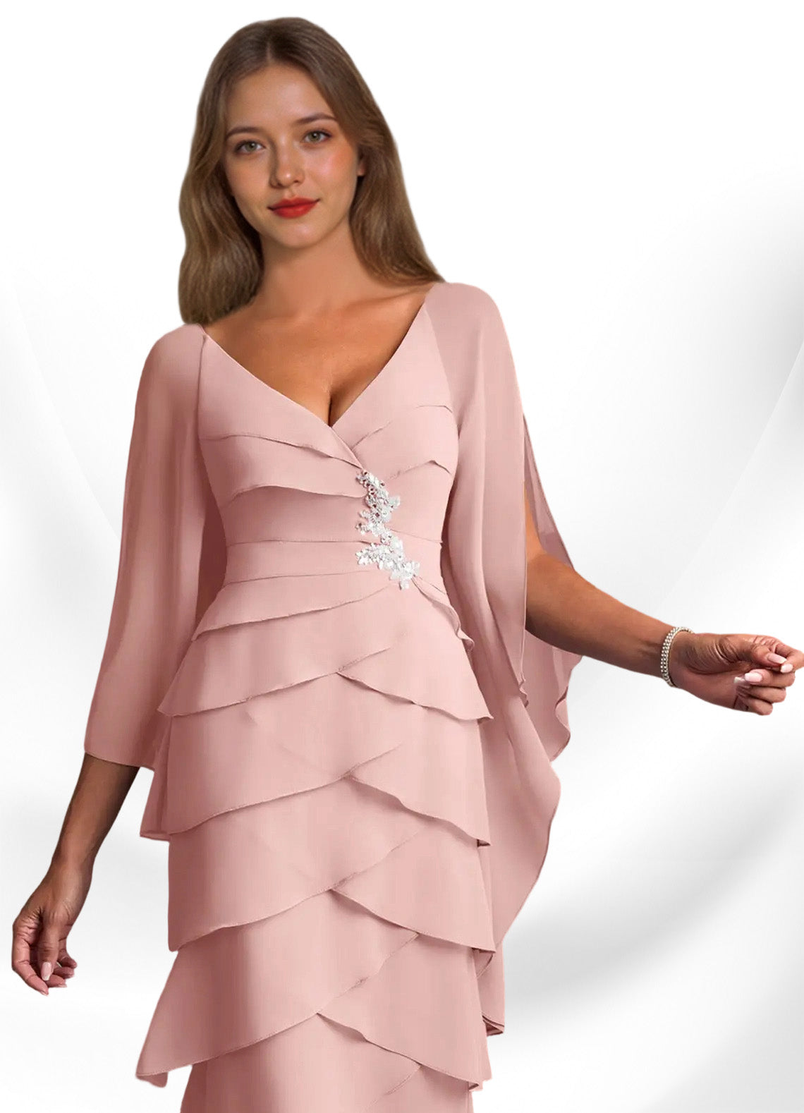Augday Arabinda Sheath Ruched Chiffon Dress