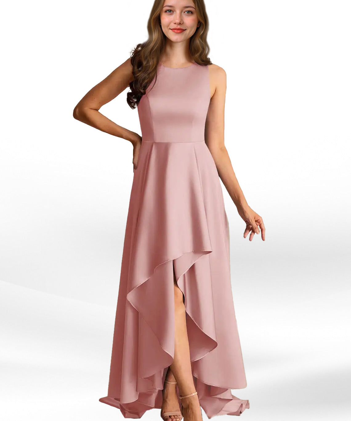 Augday Niles A-Line Trains Stretch Satin Dress