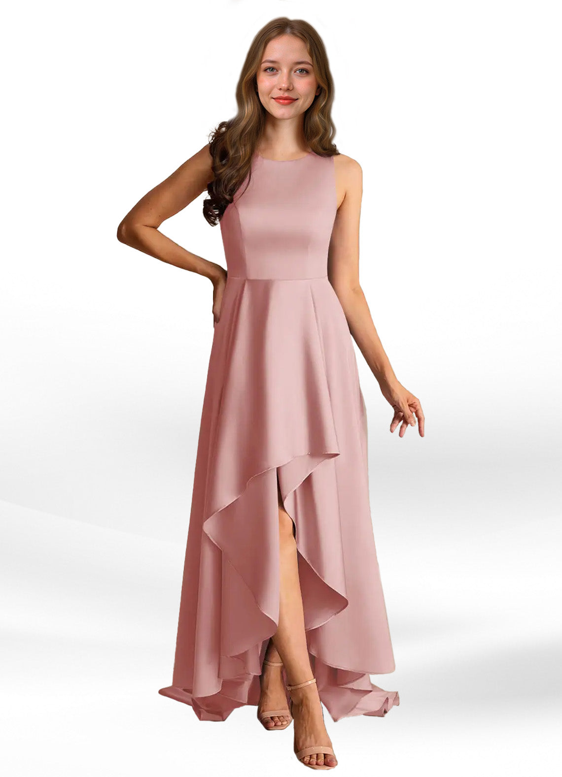 Augday Niles A-Line Trains Stretch Satin Dress
