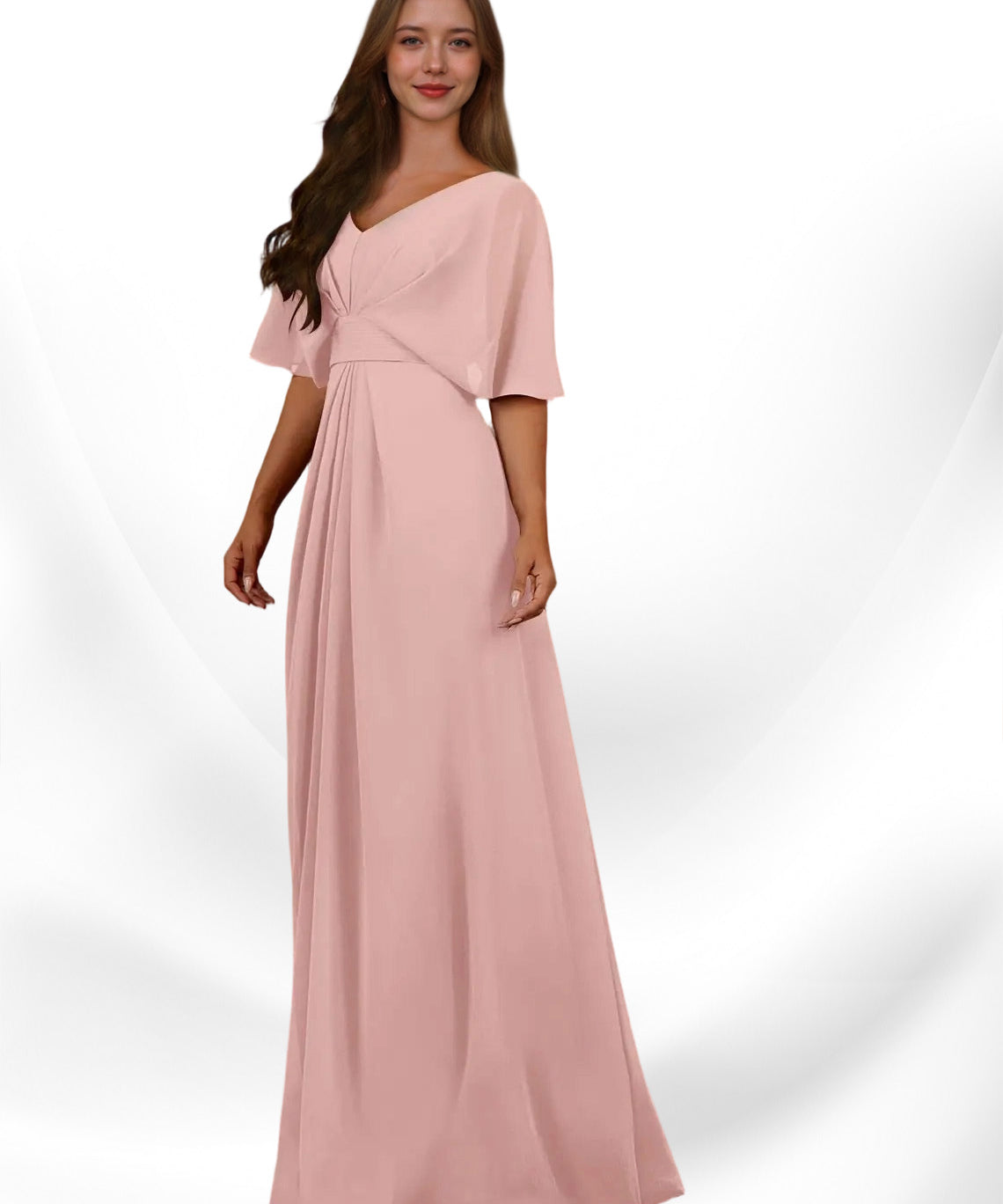 Augday Oksana A-Line V-Neck Pleated Chiffon Dress