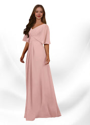 Augday Oksana A-Line V-Neck Pleated Chiffon Dress