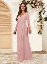 Augday Belinda A-Line V-Neck Pleated Chiffon Dress