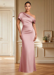 Augday Rutha Sheath One Shoulder Stretch Satin Dress
