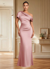 Augday Rutha Sheath One Shoulder Stretch Satin Dress