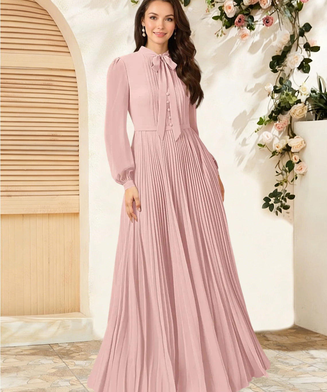 Augday Adellah A-Line Pleated Chiffon Dress