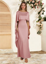 Augday Eli Sheath Boatneck Stretch Satin Dress