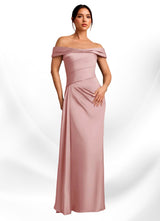 Augday Beah Sheath Off the Shoulder Stretch Satin Dress