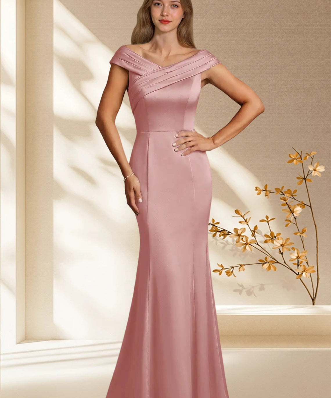 Augday Aberdeen Sheath Pleated Stretch Satin Dress