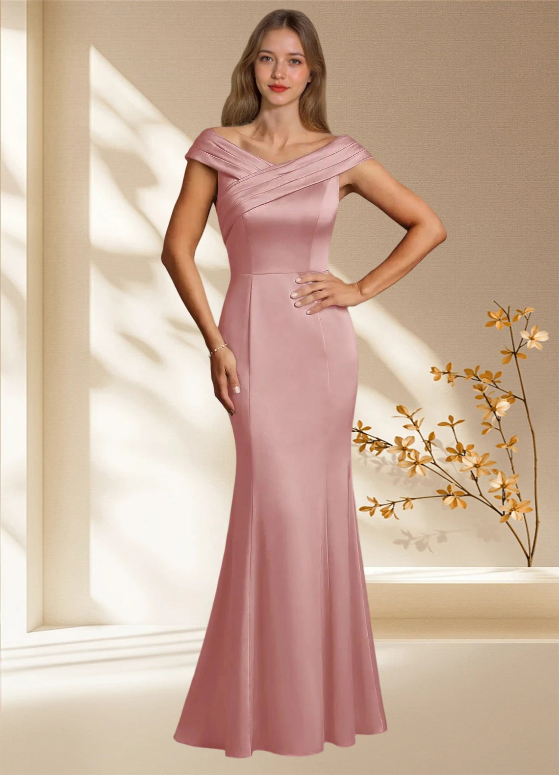 Augday Aberdeen Sheath Pleated Stretch Satin Dress