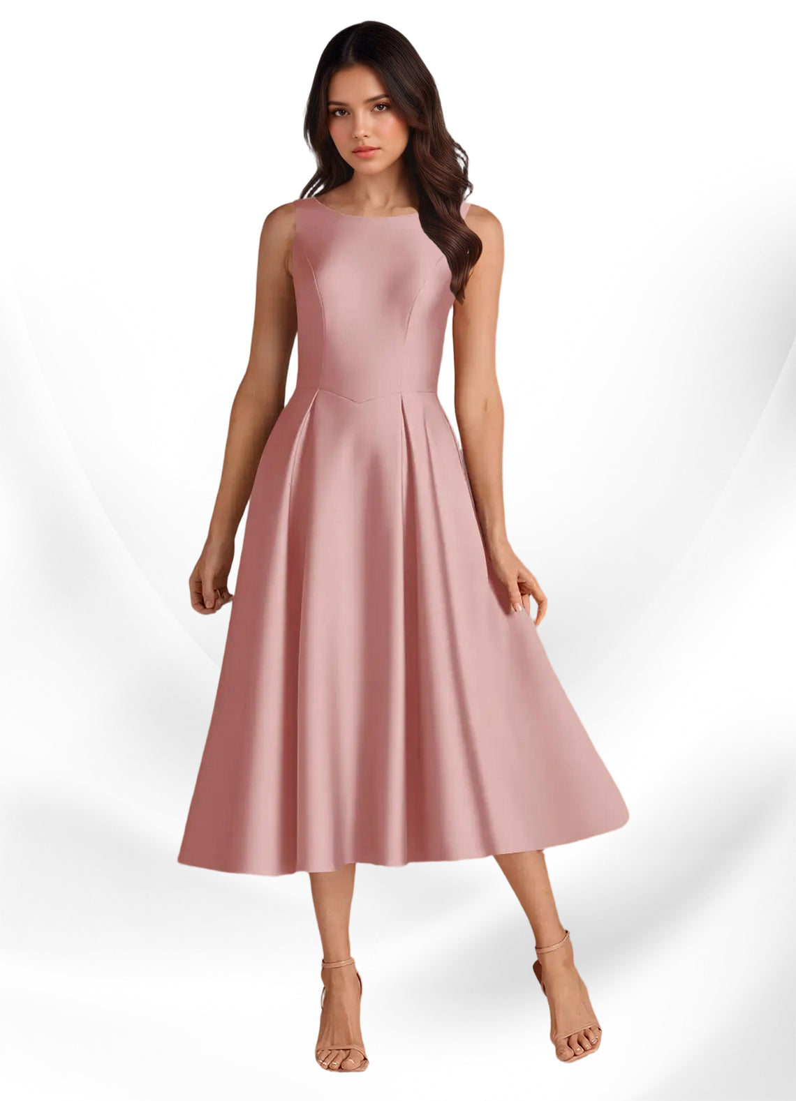 Augday Fulton A-Line Pleated Stretch Satin Dress