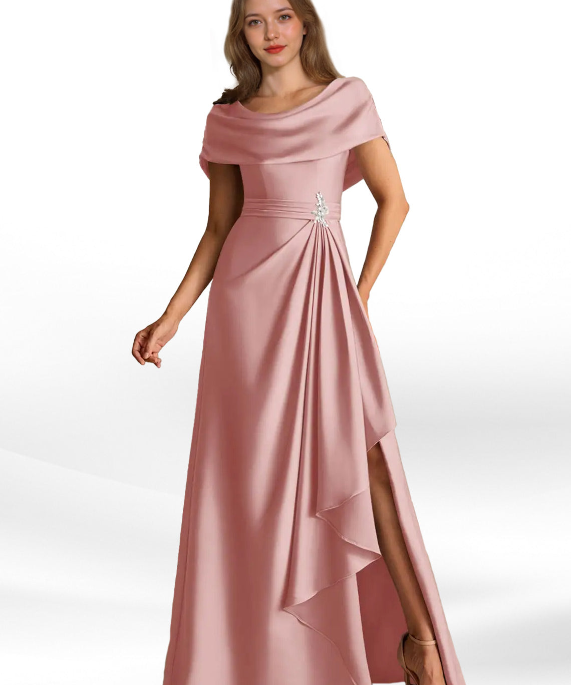 Augday Branford A-Line Pleated Stretch Satin Dress
