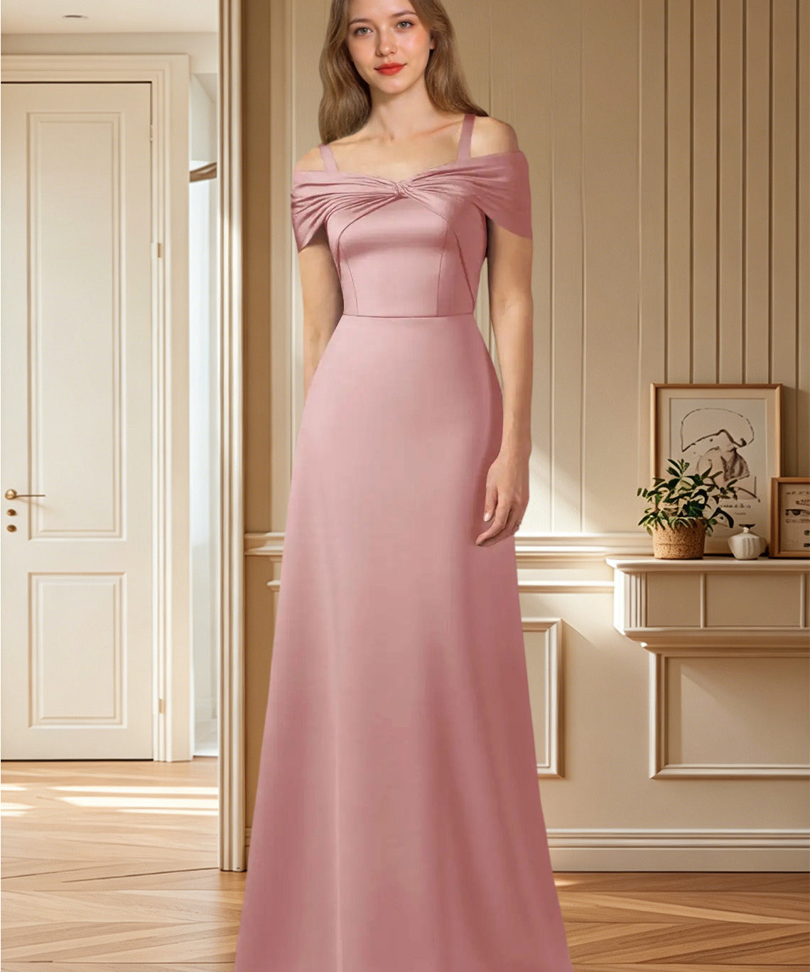 Augday Amelia A-Line Off the Shoulder Stretch Satin Dress