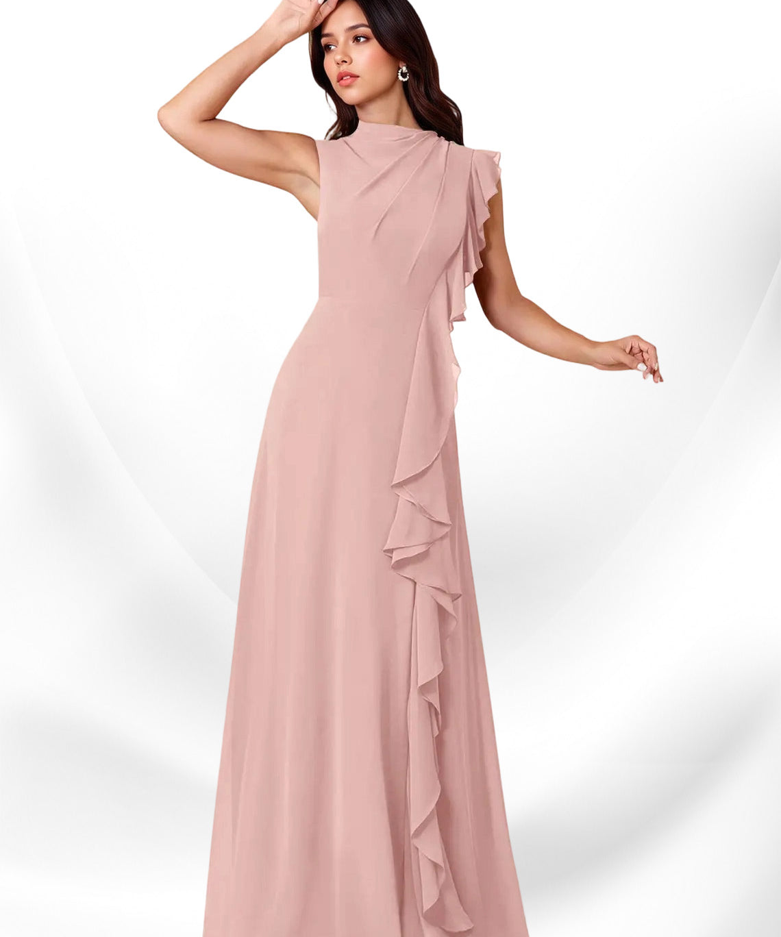 Augday Narine A-Line High Neckline Pleated Chiffon Dress
