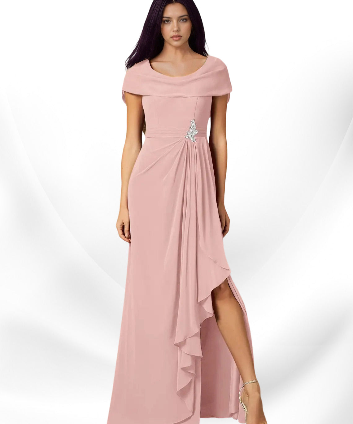 Augday Mary A-Line Side Slit Chiffon Dress