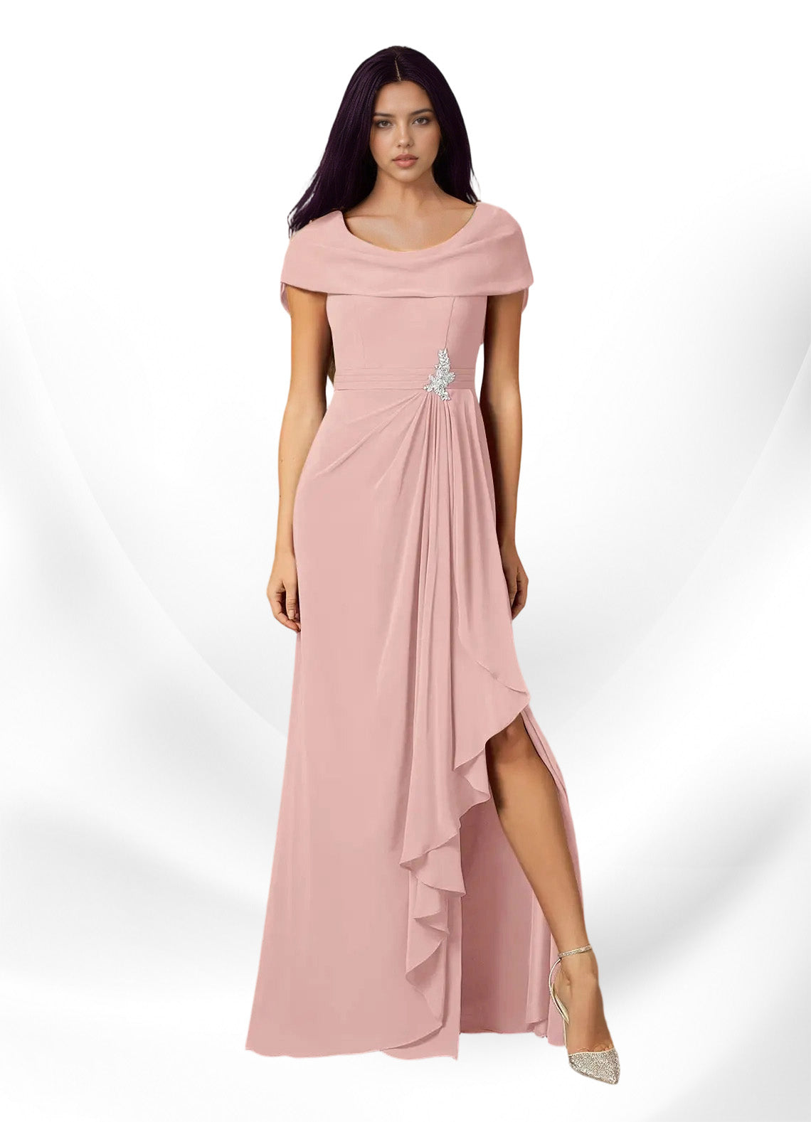 Augday Mary A-Line Side Slit Chiffon Dress