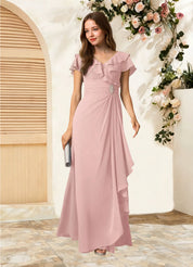 Augday Snapdragon A-Line V-Neck Ruched Chiffon Dress