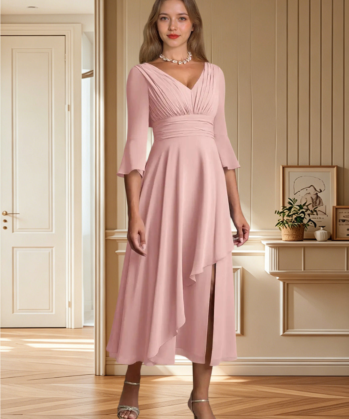 Augday Aerynne A-Line Pleated Chiffon Dress