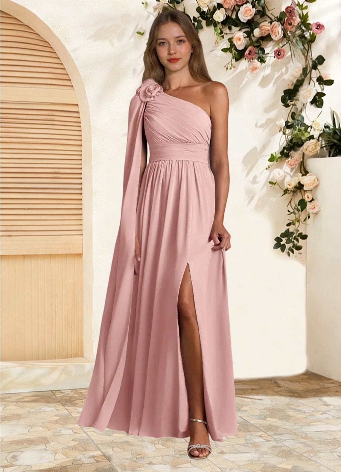 Augday Lancaster A-Line One Shoulder Chiffon Dress