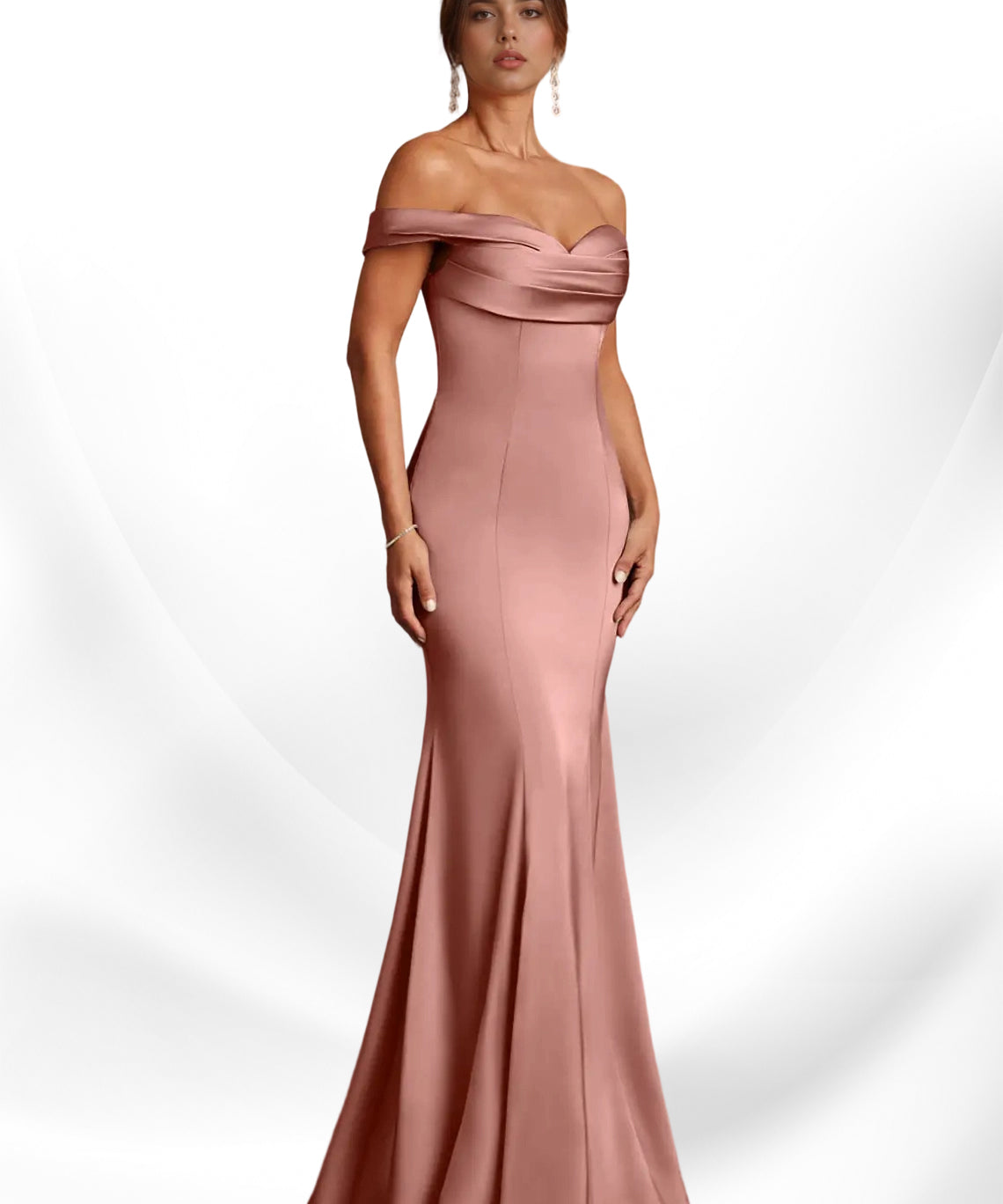 Augday  Mermaid Off the Shoulder Stretch Satin Dress