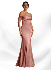 Augday  Mermaid Off the Shoulder Stretch Satin Dress