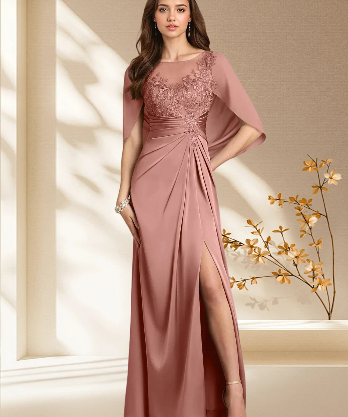 Augday Hera A-Line Lace Stretch Satin Dress