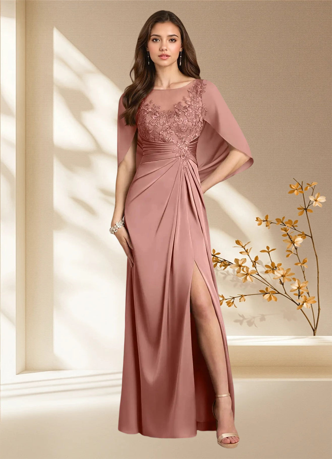 Augday Hera A-Line Lace Stretch Satin Dress